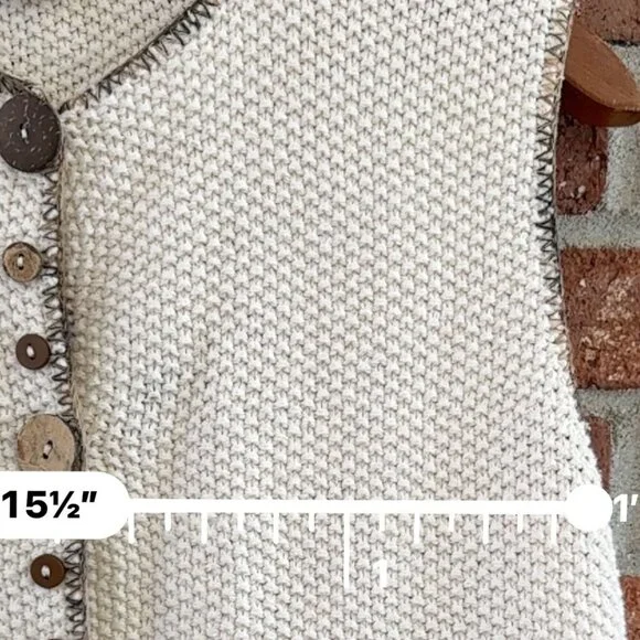 Vintage JP Berringer USA Cotton Sweater Vest Button Front Cream Size L - Picture 9 of 11